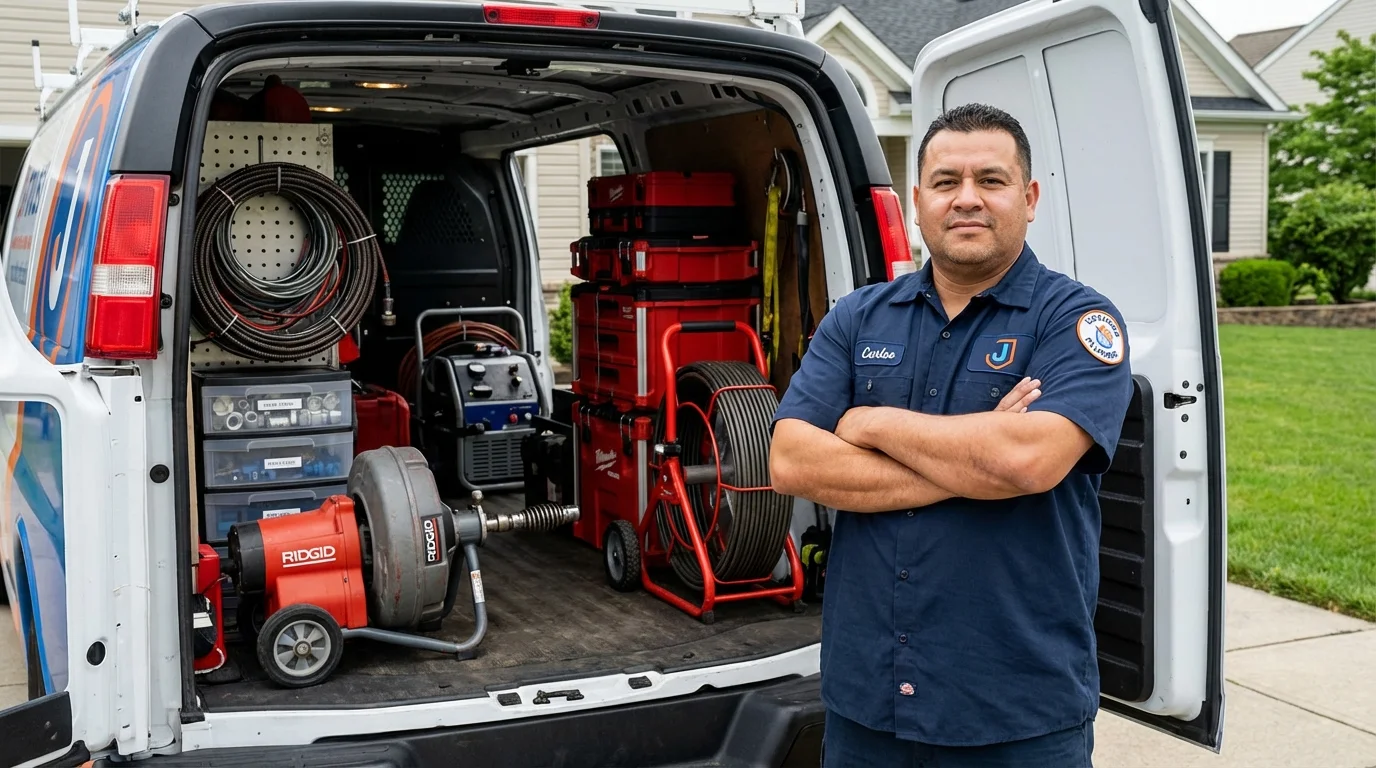 Professional drain cleaning equipment and Johns Plumbing LLC plumber in Centerport